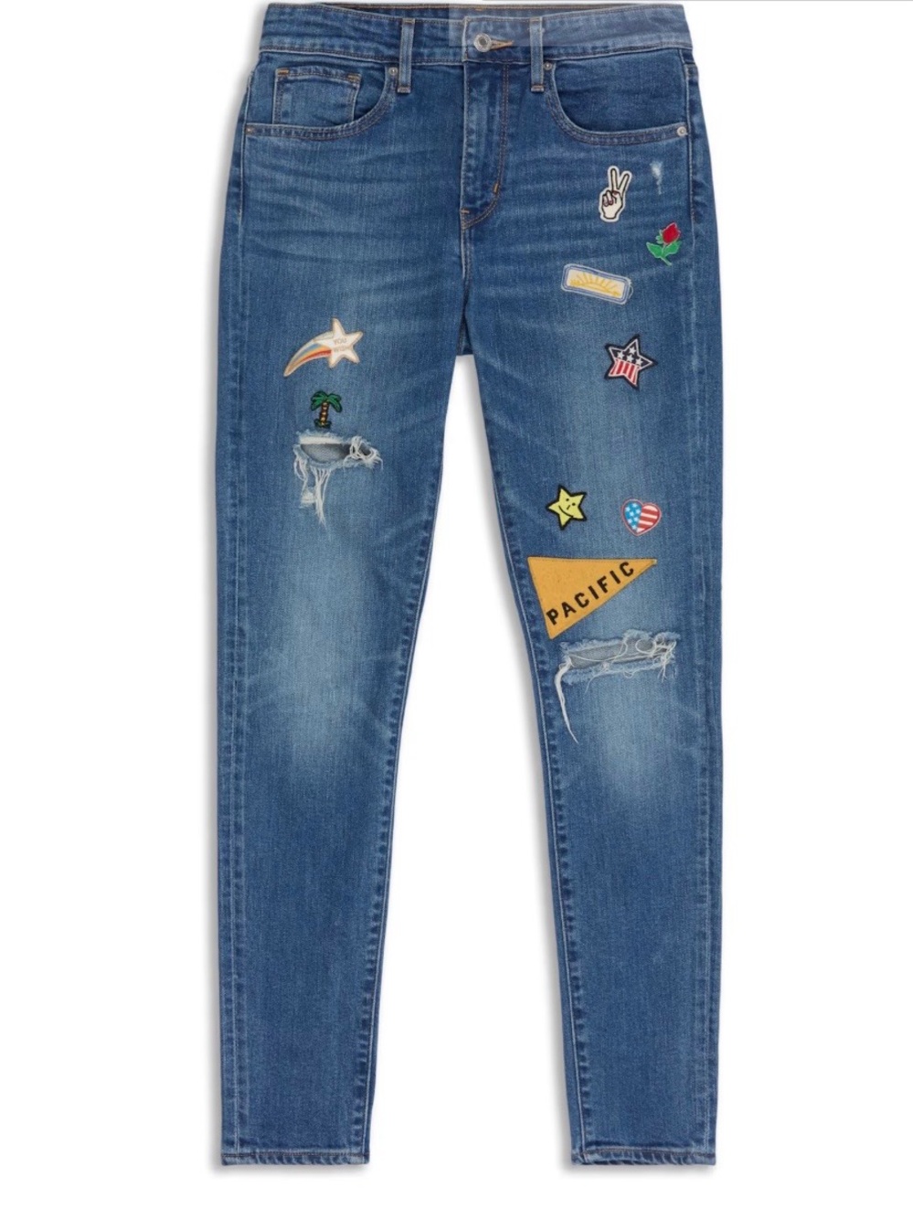Levi's Blue Skinny Jeans with Colorful Embroidered Patches